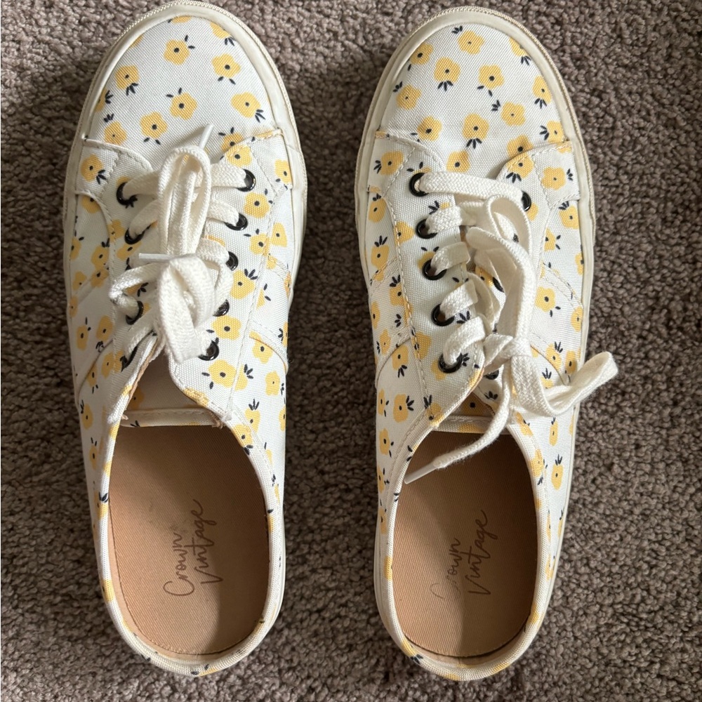 White and Yellow Floral Sneakers